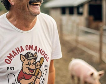 Omaha Omahogs Vintage T-shirt Minor League Baseball Omaha Nebraska Ter ziele gegane honkbalshirt Varken Mascotte Retro Omaha NE Throwback Tee grappig