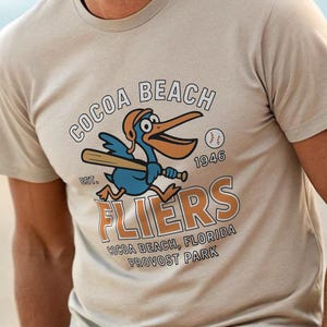 Cocoa Beach Fliers Vintage T Shirt Minor League Baseball Cocoa Beach Florida Defunct Baseball Shirt Pelican Mascot Retro Cocoa Beach Florida