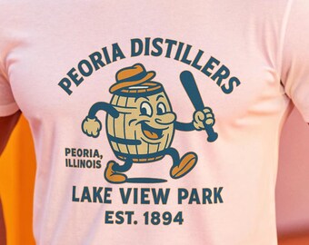 Peoria Distillers Barrel Mascot Vintage T Shirt Historic Minor League Team Alcohol Shirt Peoria Illinois Retro Baseball Tshirt Brewers Tee