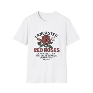 Lancaster Red Roses Vintage T Shirt Defunct Minor League Baseball Shirt Lancaster PA Rose Mascot Retro Throwback Tri State League York PA image 3