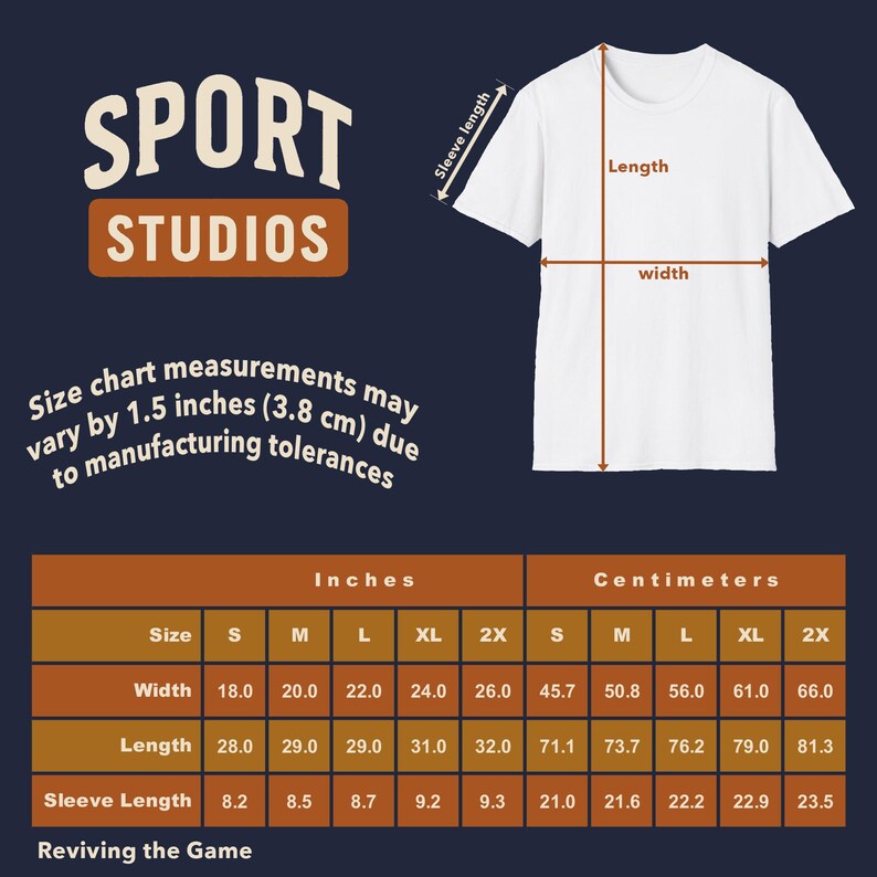 Measurement for various t-shirt sizes