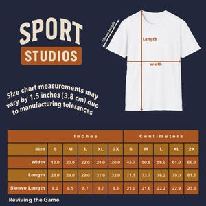 Measurement for various t-shirt sizes