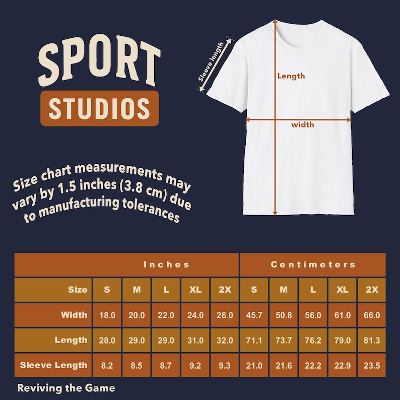 Measurement for various t-shirt sizes