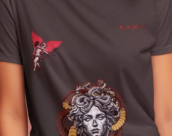 Maglietta grafica Medusa: maglietta grigio scuro con mitologia greca retrò