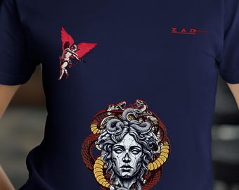 Maglietta grafica Medusa blu navy: mitologia greca vintage Bella+Canvas Shirt