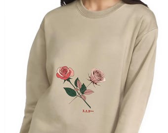 Felpa vintage con rose da donna - Girocollo unisex floreale, pullover botanico morbido e potente, regalo significativo - Stampa frontale