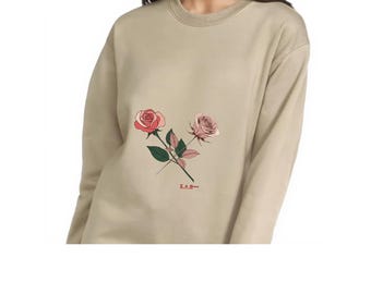 Vintage Rose Sweatshirt Women, Floral Botanical Crewneck Pullover, Unisex Cozy Graphic Sweater, Soft power Statement top, Meaningful Gift