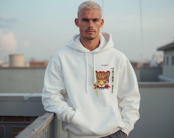 Felpa con cappuccio bianca Samurai Tiger, streetwear giapponese, felpa bianca con arte asiatica