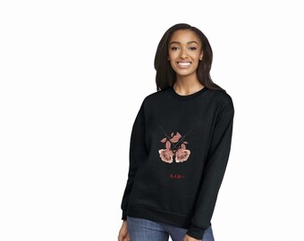 Vintage Rose Sweatshirt, Inverted Floral Botanical Crewneck, Unisex Cozy Fleece Pullover, Quiet Strength Gift for Her