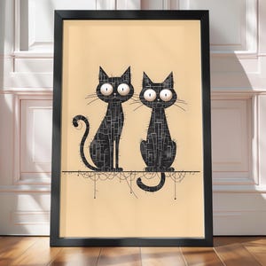 Abstract Black Cat Poster, Modern Minimalist Wall Art(Digital Download)
