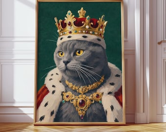 Royal Cat Wall Art Print, Renaissance Cat Painting, Funny Pet Portrait, Digital Download