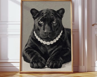 Luxury Black Panther Poster, Bold Jaguar Print, Black & White Fashion Wall Art, Digital Download