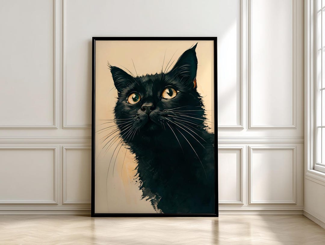 Black Cat Watercolor Art Print, Modern Feline Wall Art(digital Download ...