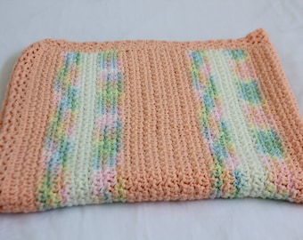 vintage crochet baby blanket in pastel colors