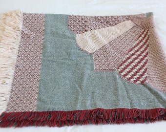 vintage cotton woven  blanket throw reversible with fringe