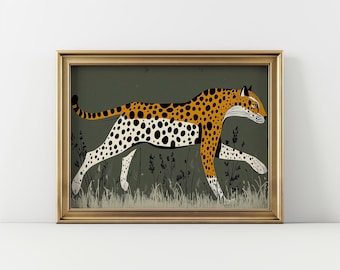 Colorful Leopard Wall Art, Horizontal Landscape Orientation Artwork, MCM Decor, Big Cat Boho Trendy Wall Art, Digital Download