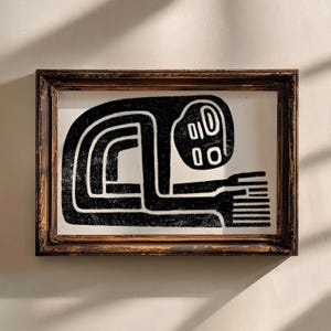 Abstrakt figur Boho väggkonst, retro horisontellt landskapstryck, svartvit digital nedladdning