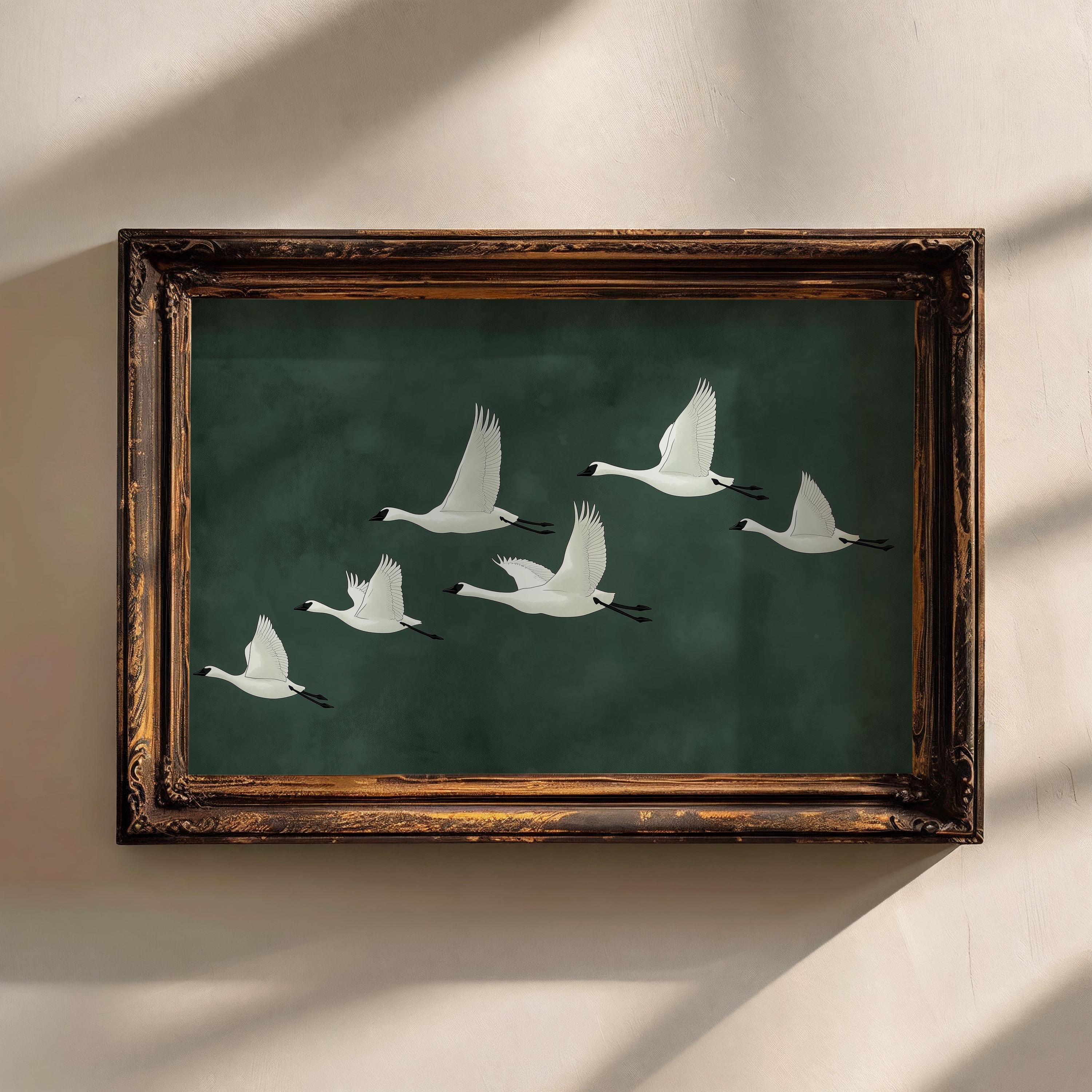 Flock of Geese Emerald Green Abstract Minimalist Print, Goose Wall Art ...