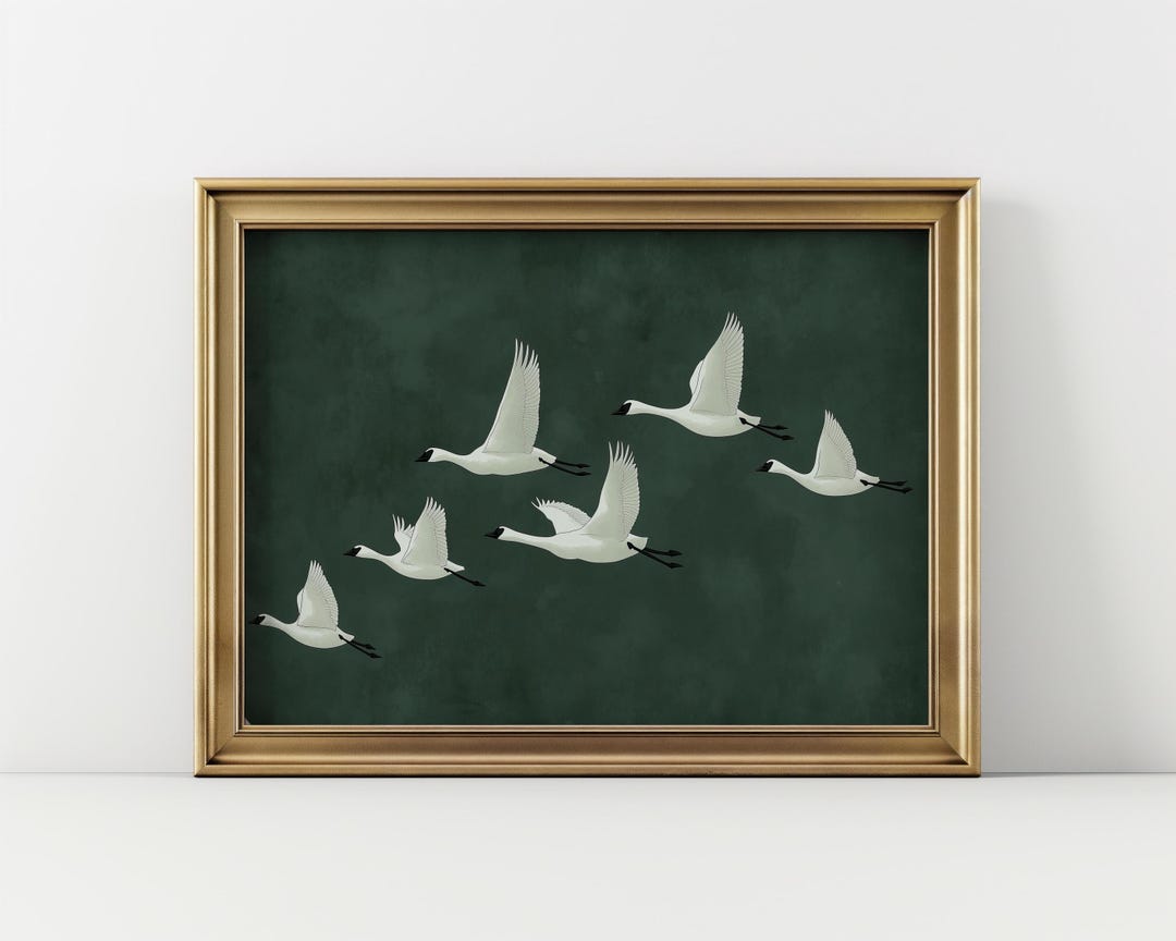 Flock of Geese Emerald Green Abstract Minimalist Print, Goose Wall Art ...