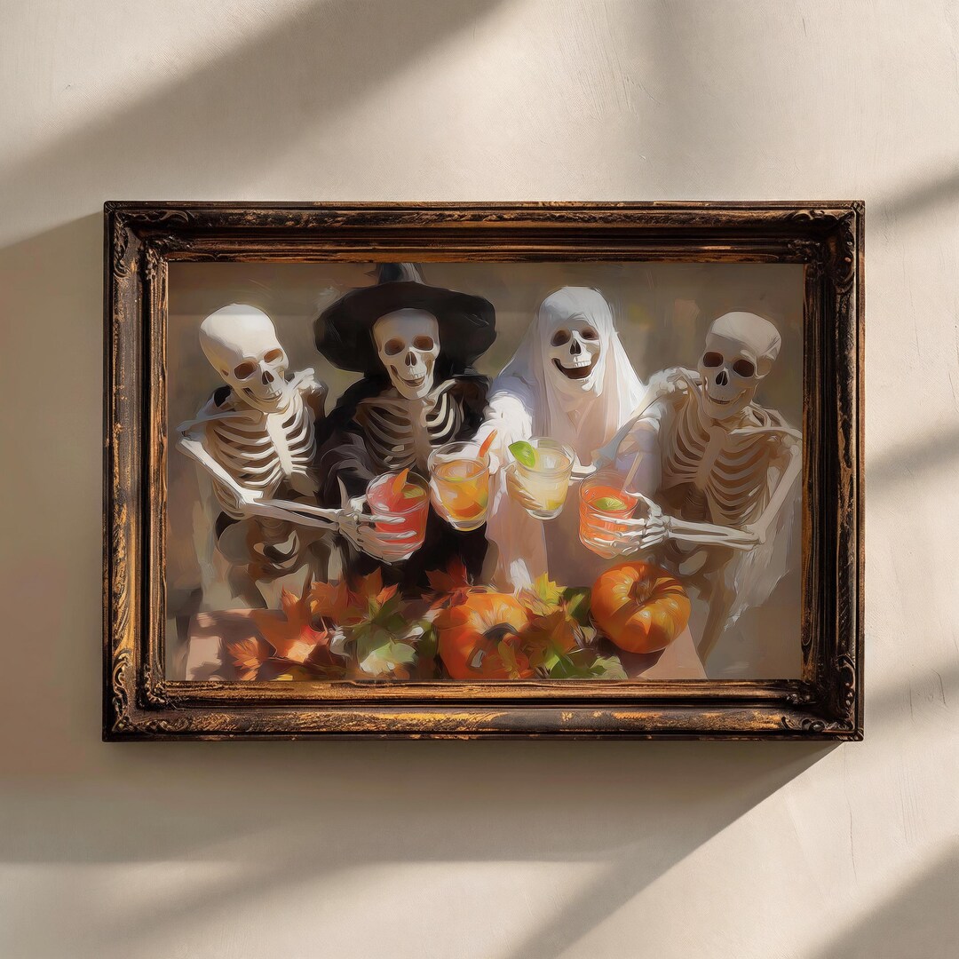 Halloween Costume Party Print, Skeleton Horizontal Orientation Art ...