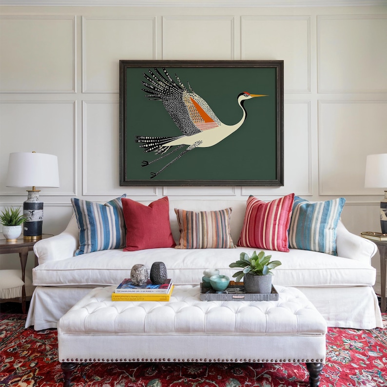 Fancy Flying Crane, Art Deco Wall Art, Retro Mid Century Modern House ...