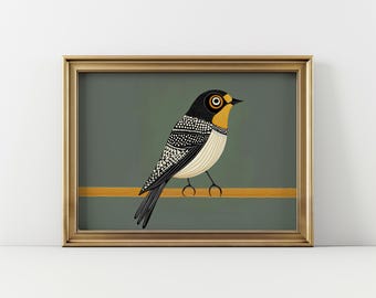 Art Deco Bird Print, Retro Horizontal Wall Art, Mid Century Modern Decor, Bird Lover Decor, Vintage Landscape Orientation, Digital Download
