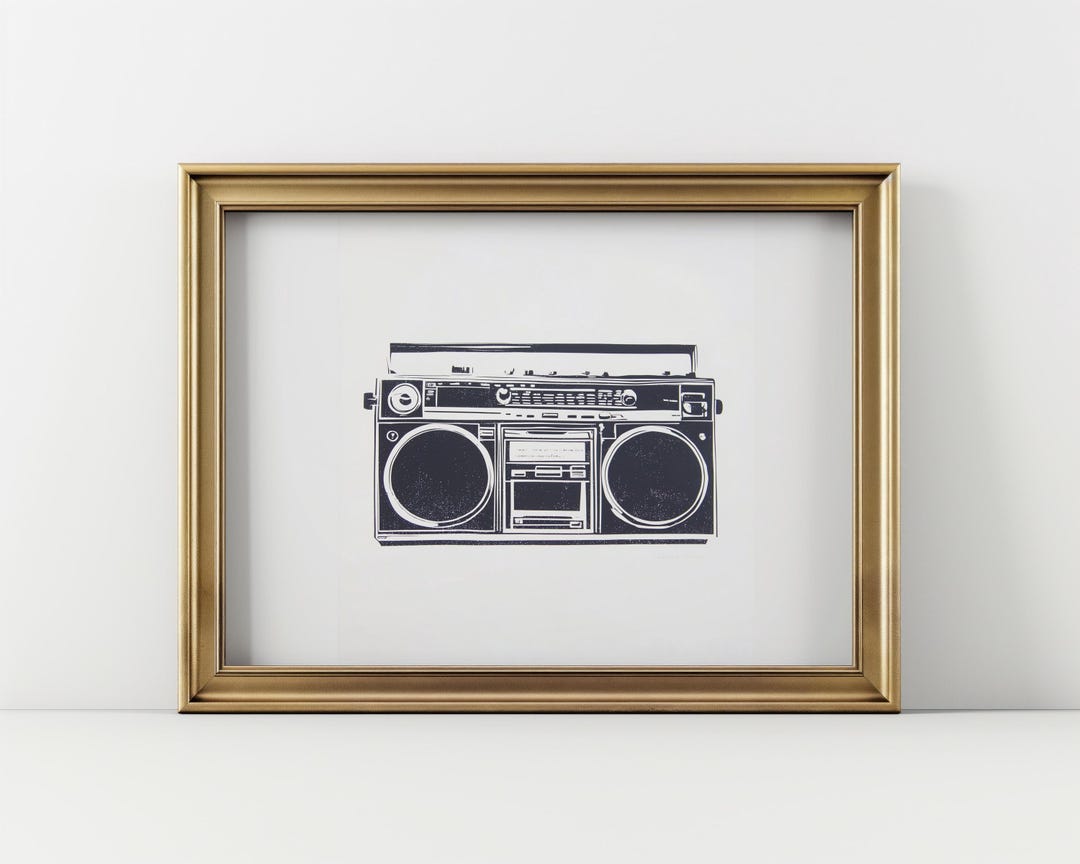 Vintage Black and White Music Boombox Print, Retro 1980s 1990's Boom ...