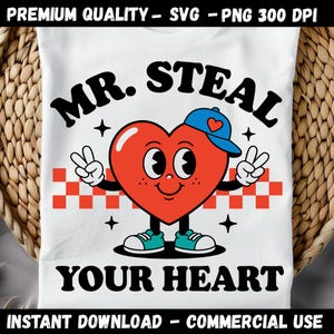 Mr Steal Your Heart SVG PNG, Alla hjärtans dag Svg, Pojke Alla hjärtans dag Retro Hjärtan Design T-shirt, Png och Svg-filer för Cricut