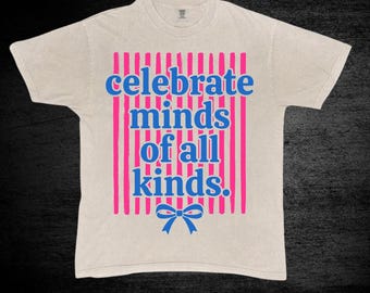Striped Autism Awareness Collage PNG, Neurodivergent Png, Celebrate Minds of All Kinds Shirt Design, Sublimation Design for Autism Mom Png