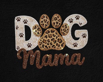 Dog Mama rhinestone crystal Png, Latch Hook Dog Mama, Dog Lover Latch Hook Png, Mother's Day, crystal Mom Leopard Png Files for Cricut