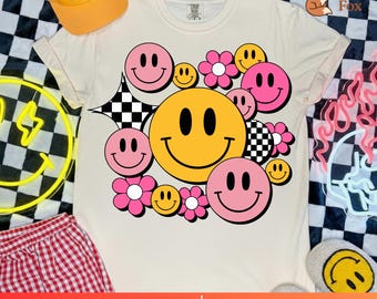 Flowers Smiled Png: Smiley Face PNG, Smiley Floral Png, Girl Boy PNG designs, Flower Smile Sublimation, Groovy Kids Png, Digital Download