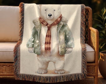 Winter Bear Snow Woven Blanket | Cozy Animal Throw