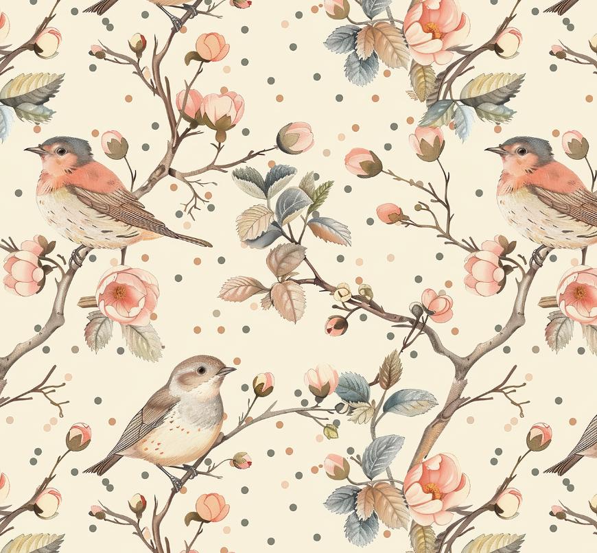 Vintage Spring Birds Fabric,cotton Quilting Sewing Spring Floral Fabric ...