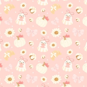 Coquette Fall Ghost fabric,Cotton Quilting Sewing Halloween Pumpkin Fabric,Fabric By Half Yard