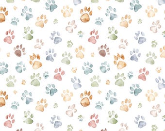 Dog Paw fabric,Cotton Quilting Sewing  Watercolor Paw Fabric,Fabric By Half Yard