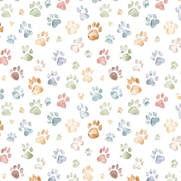 Dog Paw fabric,Cotton Quilting Sewing  Watercolor Paw Fabric,Fabric By Half Yard