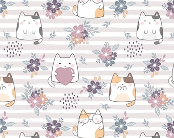 Kawaii Katzen Blumenstoff, Baumwolle Quilten Nähen niedlichen Katzen Stoff, Stoff von halben Hof
