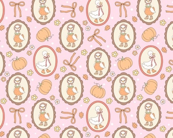 Coquette Fall Goose fabric,Cotton Quilting Sewing Cute Pink Goose Fabric,Fabric By Half Yard