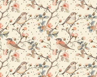 Vintage Spring Birds fabric,Cotton Quilting Sewing Spring Floral Fabric,Fabric By Half Yard