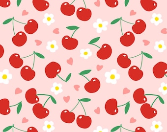 Cherry fabric,Cotton Quilting Sewing Pink Cherry Flower Fabric,Fabric By Half Yard