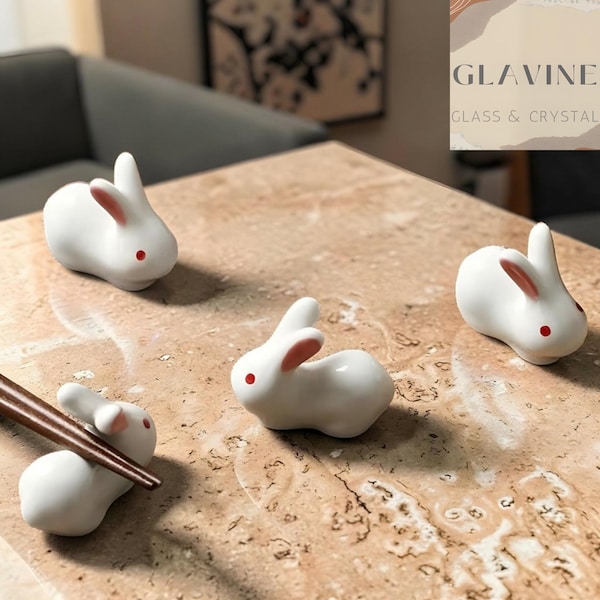 Ceramic Rabbit Chopstick Rests, Japanese Bunny Tableware Accessory, Cute Kawaii Kitchen Decor, White Rabbit Dining Gift