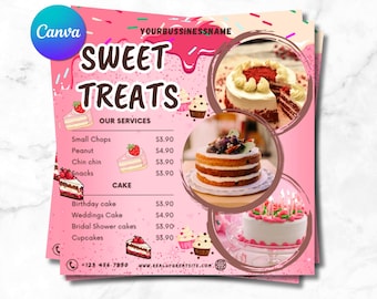 Bakery Flyer, Sweet Treats Flyer, Bake Sale Flyer, Dessert Flyer, Bake Shop Flyer, Pastry Flyer, Cake Business Flyer, Canva Editable/