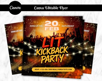 Kickback Party Flyer, bearbeitbarer Kickback Club Flyer, Club DJ Party einladen, Event Flyer, Social Media Flyer, Canva Vorlage, Sofort Download