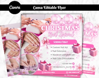 Folleto de uñas navideñas, precios de uñas, reserva de uñas navideñas, plantilla de volante de estilista de uñas, folleto de invierno