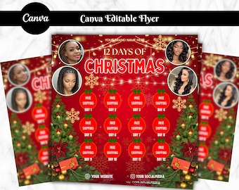 12 Days of Christmas Flyer: Lash, Hair & Nail Booking Promo, Editable Canva Template, Editable 12 Days of Christmas Flyer, Christmas deals