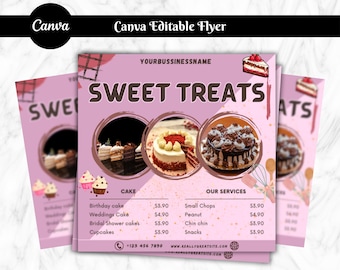 Bakery Flyer, Bake Shop Price List, Sweet Treats Flyer, Dessert Flyer, Bake Sale Flyer, Cake Business Template, Pastry Flyer