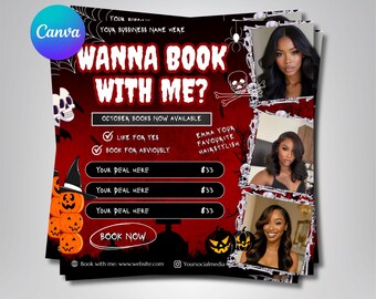 Boekingsflyer oktober, Spooky SZN-flyer, oktober Books Open, Halloween-haarflyer, schoonheidsflyer oktober, nagels MUA, haar, boeking, prijzen
