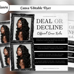 Deal or Decline Booking Flyer, Booking Specials Flyer, Hair Stylist, Lash Tech, Nail Tech, Hair Stylist, Editable Canva Template