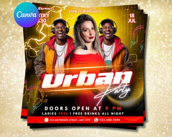 Urban Club Party Flyer, Adult DJ Nightclub Party Flyer, Mega DJ Music Event Flyer, HotGirls Canva Editable Friday Urban Party Flyer Template