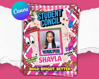 Student Council Campaign Flyer Template, School Election Flyer, Editable Canva Poster, Digital Council Flyer, School Election Poster
